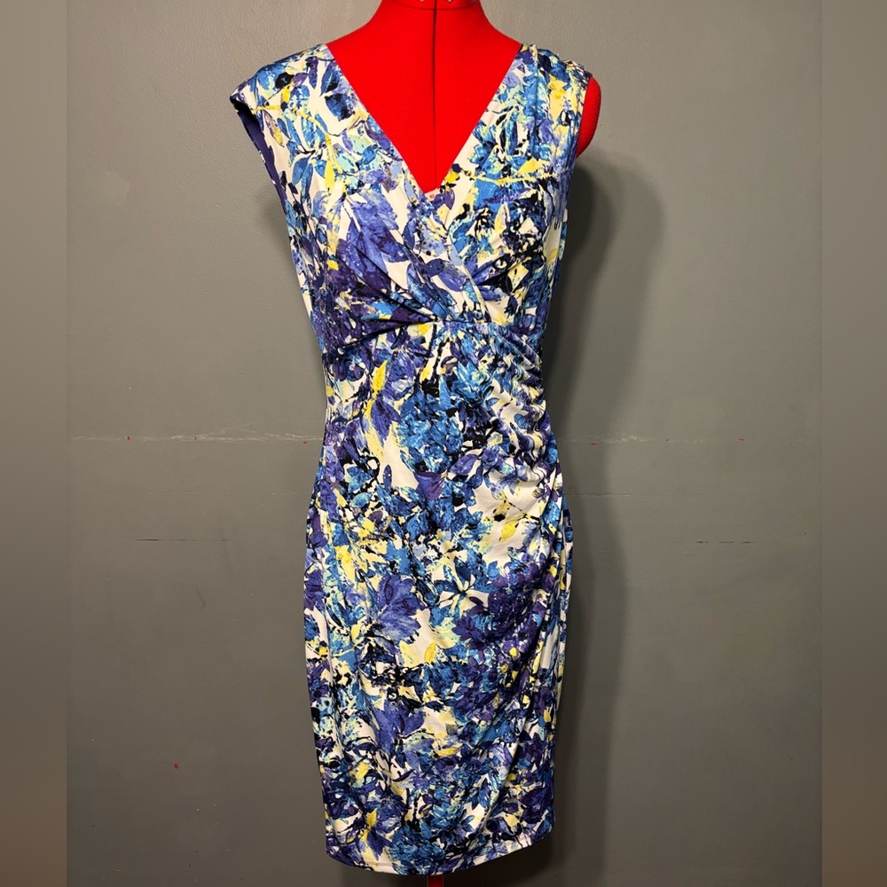 Woman’s Size 10 Connected Apparel Blue and Yellow Floral Midi Dress